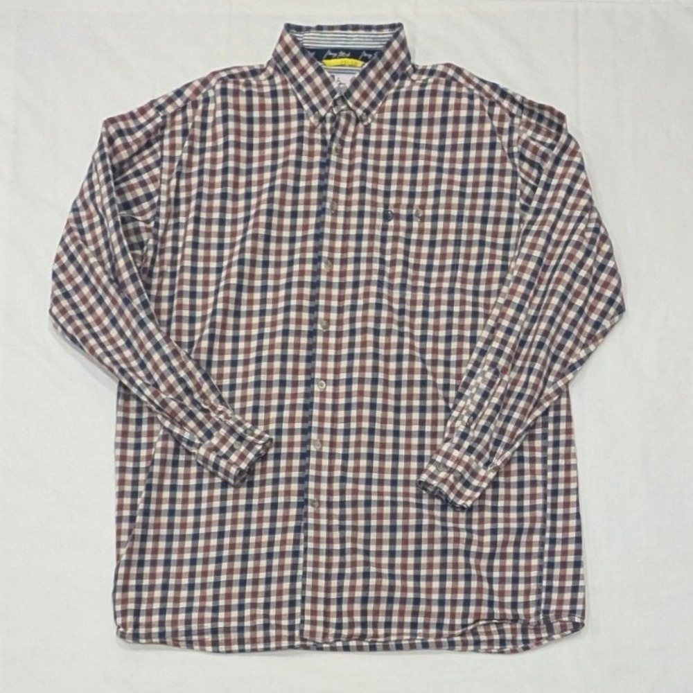 George Strait Cowboy Cut by Wrangler Mens Plaid Button Down Shirt Burgundy Navy